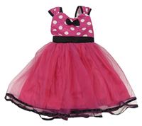 Kostým - Růžovo-černé puntíkaté šaty s tylovou sukní a páskem - Minnie 