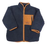 Tmavomodrá huňatá podšitá mikina s hnědou kapsou Next