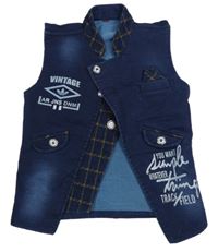 Tmavomodrá tepláková/riflová vesta s nápisy 