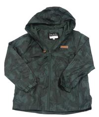 Tmavozeleno-černá vzorovaná šusťáková jarní bunda s kapucí F&F