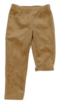 Hnědé žebrované plyšové thermo legíny Topolino