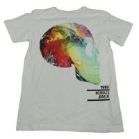 Bílé tričko s barevnou lebkou 