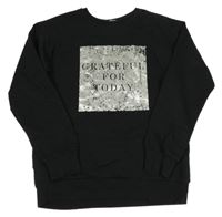 Černá mikina se stříbrným potiskem s nápisy PRIMARK