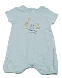 Světlemodrý vzorovaný kraťasový overal se zvířátky Nutmeg