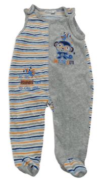 Šedo-modo-oranžové pruhované sametové dupačky s obrázky Ergee