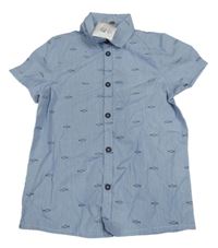 Nové - světlemodrá pruhovaná košile se žraloky Topolino