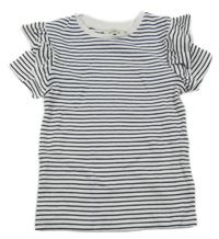 Bílo-černé pruhované žebrované tričko s volánky F&F