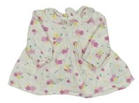 Smetanová květovaná mušelínová šatová tunika s límečkem M&S
