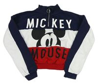 Tmavomodro-bílo-červená crop mikina s Mickeym H&M