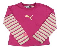 Růžovo-smetanovo-modré crop triko s pruhovanými rukávy Puma