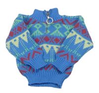 Modro-barevný vzorovaný svetr 