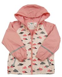 Růžová zateplená voděodolná bunda s mráčky a kapucí zn. Lupilu