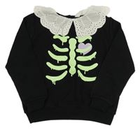 Černá mikina s kostrou a límcem s madeirou zn. H&M