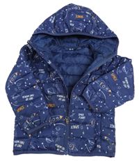 Tmavomodrá šusťáková lehce zateplená bunda s vesmírem a kapucí Impidimpi