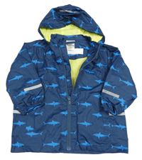 Tmavomodrá šusťáková jarní bunda se žraloky a kapucí Impidimpi