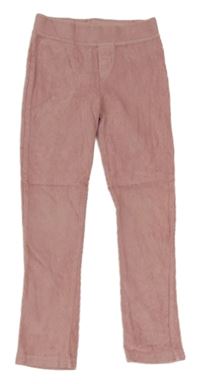 Růžové žebrované sametové legíny Nutmeg