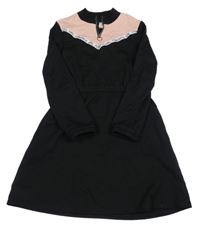 Černo-růžové teplákové šaty s nápisy C&A