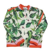 Zeleno-červeno-růžová propínací sportovní mikina s listy H&M