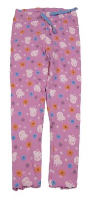 Růžové žebrované květované legíny s Peppou 