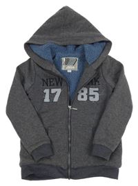 Tmavošedá propínací zateplená mikina s číslem a kapucí Alive