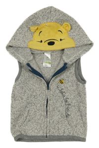 Šedá melírovaná pletená propínací vesta s Medvídkem Pú a kapucí C&A