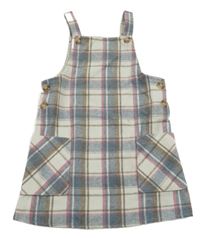 Smetanovo-modro-hnědo-růžové kostkované laclové šaty PRIMARK