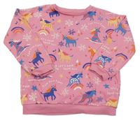 Růžová mikina s jednorožci a nápisy F&F