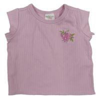Růžové žebrované tričko s květem 