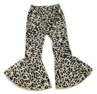 Béžovo-černé flare legíny s leopardím vzorem 