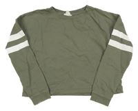 Khaki-bílá crop mikina s pruhy H&M