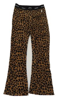Hnědo-černé plyšové flare legíny s leopardím vzorem 