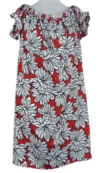 Dámské červeno-černo-bílé květované šaty s lodičkovým výstřihem Primark