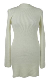 Dámské smetanové chlupaté svetrové žebrované šaty Zara