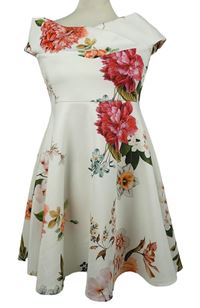 Dámské bílé květované šaty s lodičkovým výstřihem Boohoo 