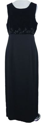 Dámské černé dlouhé společenské šaty s korálky Opera 