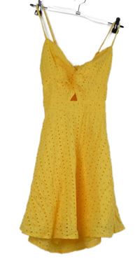 Dámské okrové madeirové plátěné šaty s mašlí Shein 