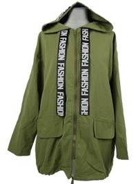 Dámská khaki šusťáková overszied parka s nápisy a kapucí 