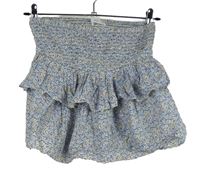 Dámská modro-béžová kytičkovaná sukně s volánkem 