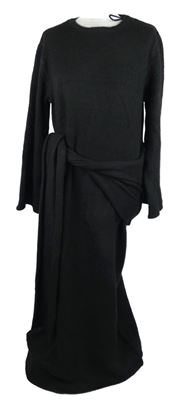 Dámské černé vlněné pletené dlouhé šaty se zavazováním 4th Reckless 