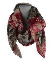 Dámská hnědo-červená květovaná šála 
