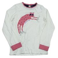Bílo-růžové triko s kočičkou John Lewis