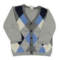 Šedo-tmavomodro-bílý károvaný propínací svetr H&M