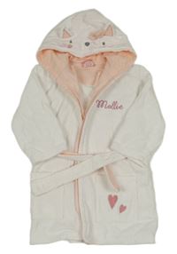 Bílý froté župan s nápisem a kapucí- kočka 