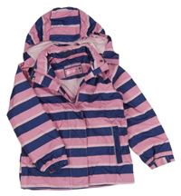 Tmavomodro-růžová pruhovaná šusťáková jarní bunda s kapucí Impidimpi