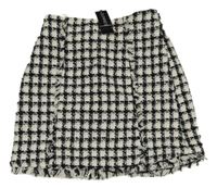 Nové - Černo-bílá kostkovaná vlněná sukně Dunnes