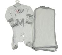 Nové - 2x bílo-šedý overal s písmenem 