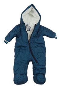 Tmavomodro-modrá šusťáková zimní kombinéza s kapucí Topomini