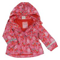 Růžová šusťáková jarní bunda s ovocem a kapucí Topomini
