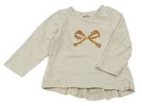 Béžová tunika s mašlí z flitrů Topomini