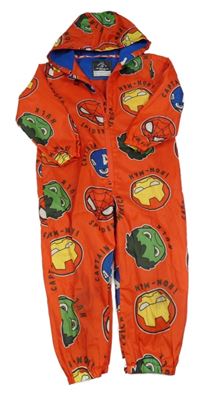 Červená šusťáková podšitá kombinéza s Avengers a kapucí George